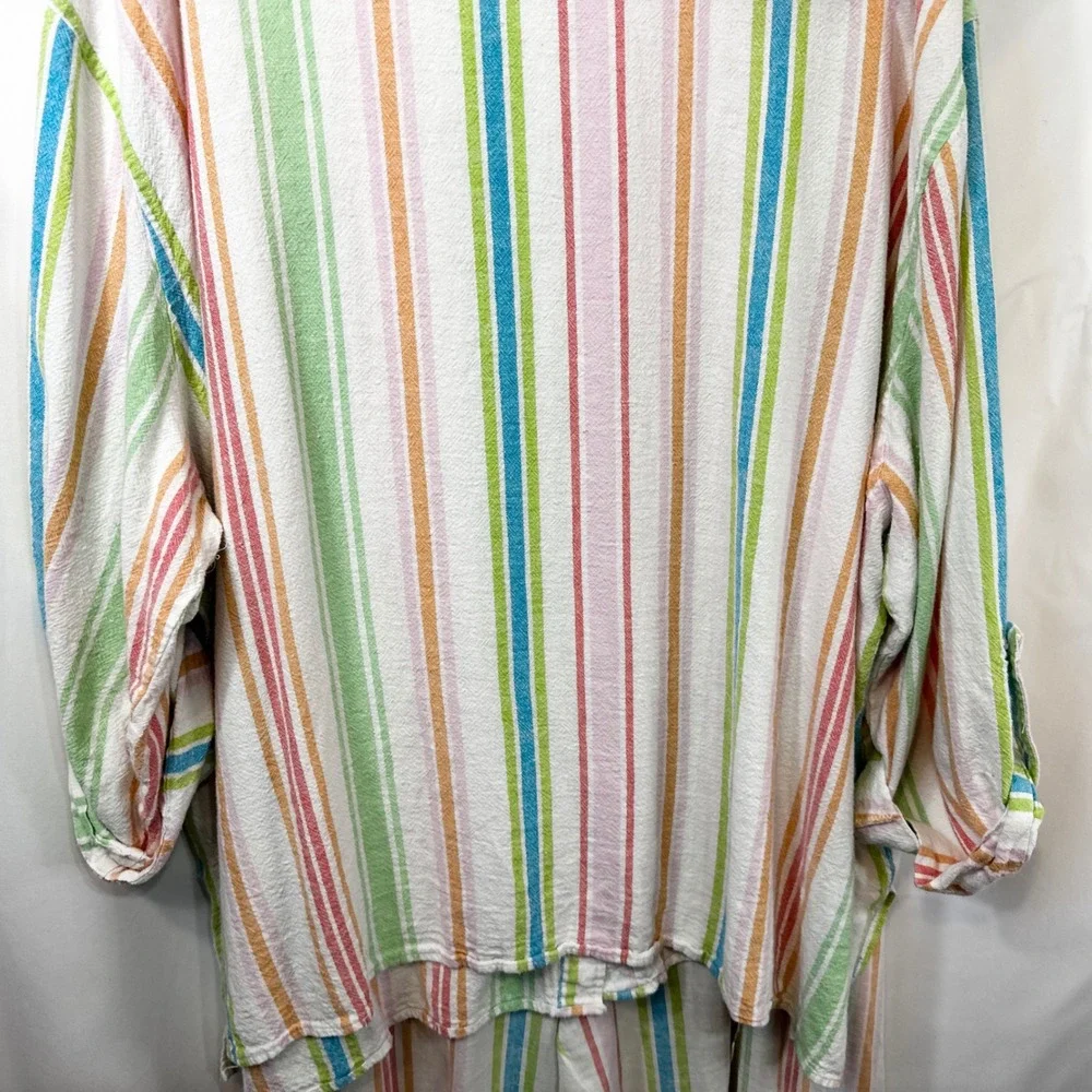 Woman Within Plus Size 30/32 Linen Set 3X Striped Linen Shirt Pants‎ Top White C - Picture 9 of 15